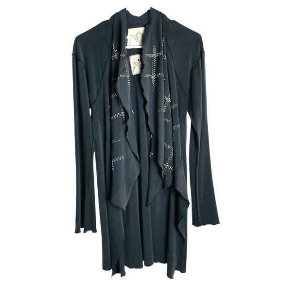 Burning Torch Silk Blend Cardigan Womens M Faded Black Cascade Front Embroidered - Picture 1 of 12